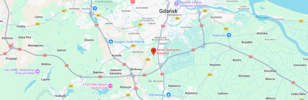 Mapa dojazdu do Serwisu Siemaszko przy ul. Starogardzkiej 17 w Gdańsku